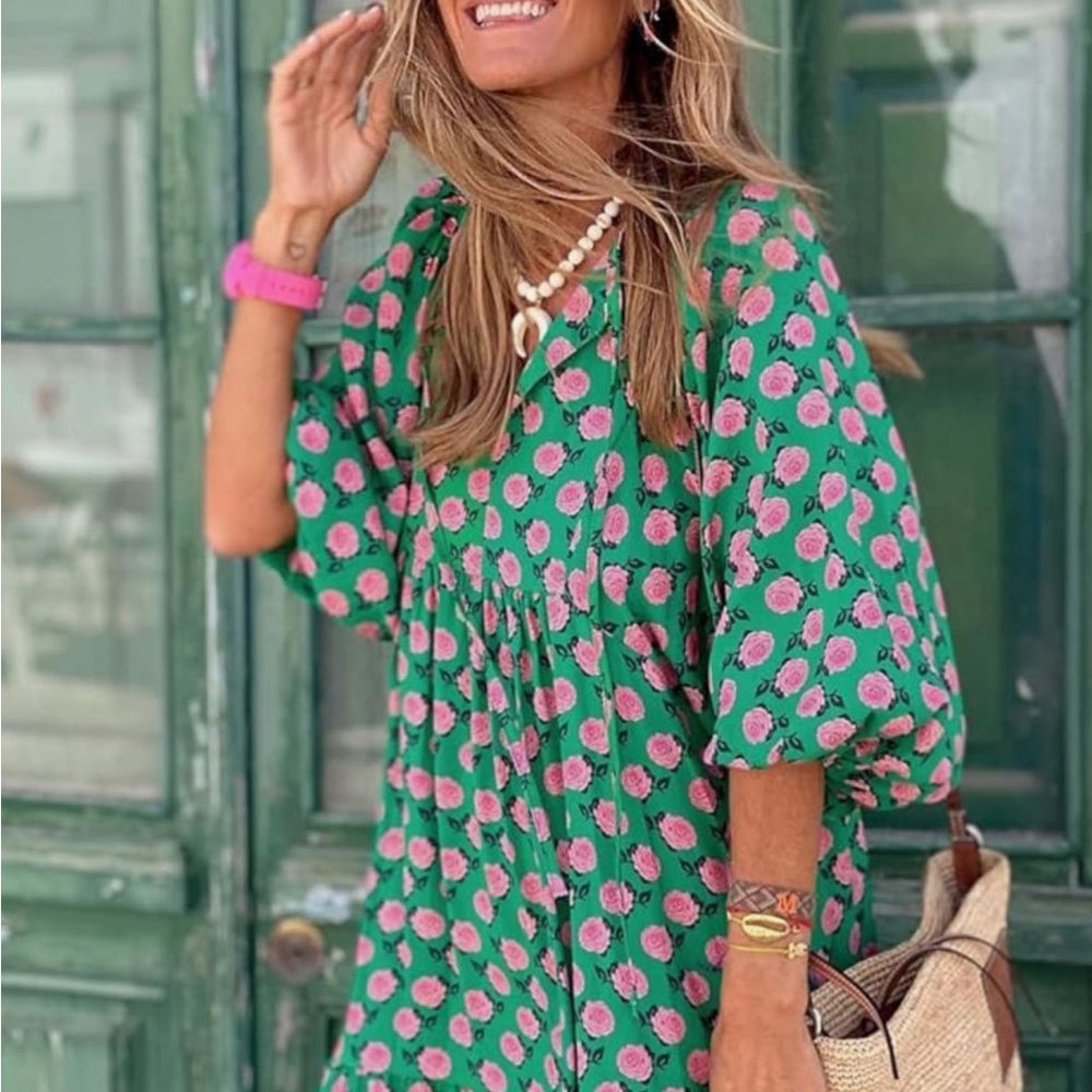 Floral Green and Pink Maxi Dress